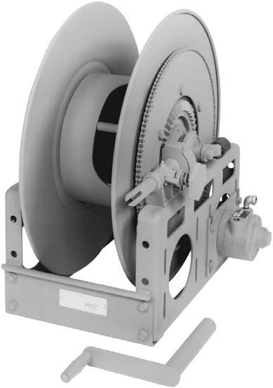 Auxiliary rewind and Pinion brake standard on Series WCR reels. Non sparking ratchet assembly.