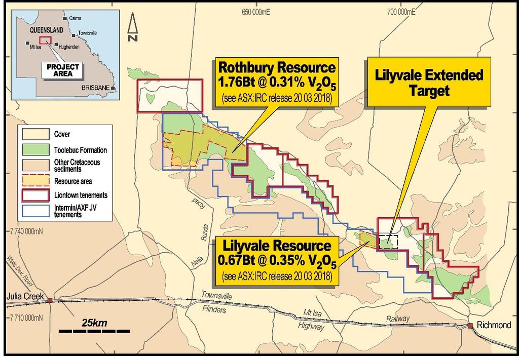 4. Toolebuc Vanadium Project, Qld (Liontown: 100%) The Toolebuc Vanadium Project is located in NW Queensland, approximately 440km west of Townsville (Figure 5), in a region which hosts a number of