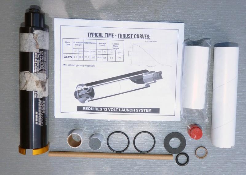 Shown below is a typical reload kit. In this case, it is an Aertotech G64-10 for a 29mm diameter, 120mm long motor.