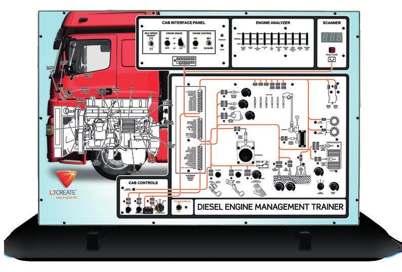 The trainer is designed to allow access to a variety of test points for vehicle electrical components, as well as provide an understanding of the overall system layout.