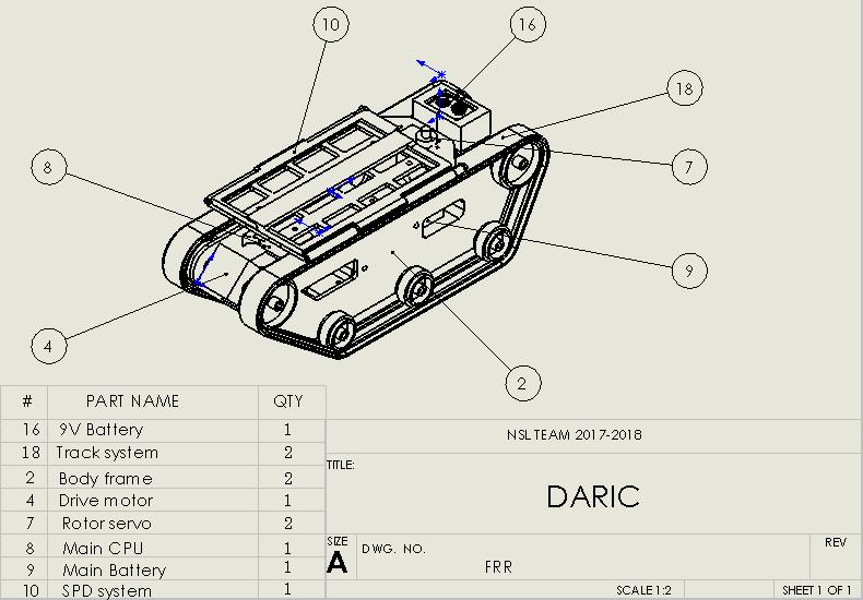 D.A.R.I.C. Key Features The 9V battery powers the main CPU while the main battery powers the remaining electrical components.