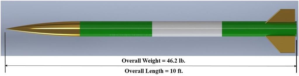 Overview of Launch Vehicle Design and Dimensions Final design length = 10 ft.