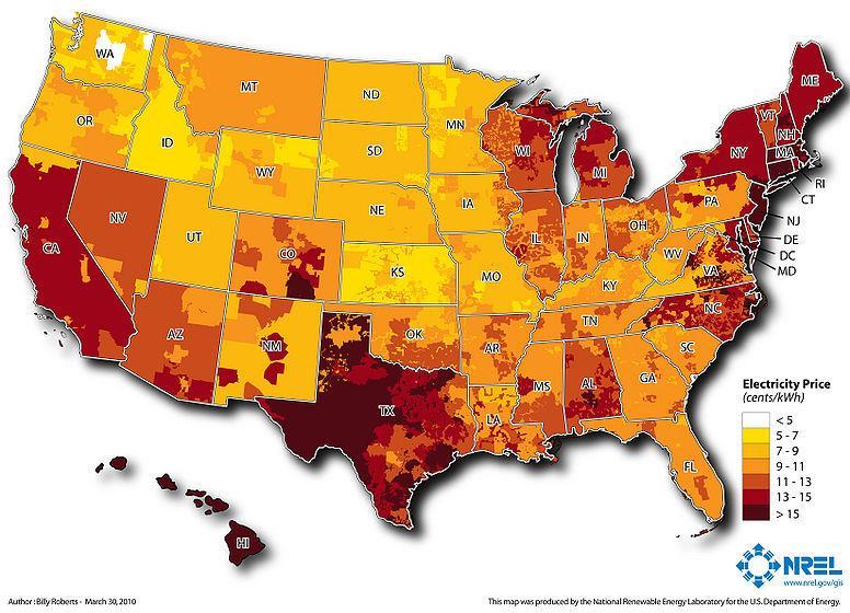 Cost of Electricity in the US Grid Parity depends on location
