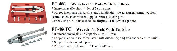 * Suitable for Oetiker fittings. FT-486 Wrenches For Nuts With Top Holes * Interchangeable pins. * Set of 2 spare pins.