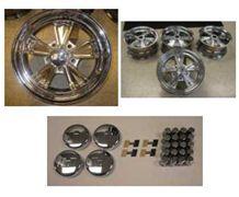 We will also offer Ford and Mopar bolt patterns as a special order. Each wheel has cast center insert highly polished. The outer shell of the wheel is powder coated silver.