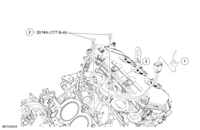 SECTION 303-14: Electronic Engine Controls REMOVAL AND INSTALLATION Procedure revision date: 05/10/2010 Knock Sensor (KS) - 3.5L GTDI NOTE: LH cylinder head removed from art for clarity.