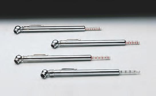 2-sided nylon bar, one side calibrated 10 150 psi in 2 lb. units. Other side kpa 80 1040. *HALGA-240 STRAIGHT-ON PENCIL GAUGE fits large and standard bore valves. Designed to clip in shirt pocket.