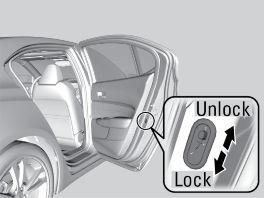 VEHICLE CONTROLS Childproof Door Locks The childproof door locks prevent the rear doors from being opened from the inside regardless of the position of the lock tab.