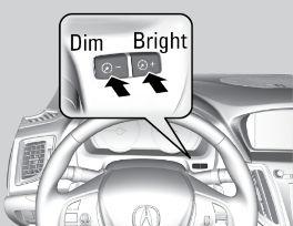 VEHICLE CONTROLS VEHICLE CONTROLS Brightness Control Adjust instrument panel brightness when the vehicle is on. To brighten: Press the + button. To dim: Press the - button.