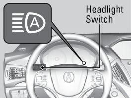 Turning the System On or Off 36 Make sure the headlight lever is in the low beam position with the switch rotated to the AUTO position. The auto high beam system indicator comes on.