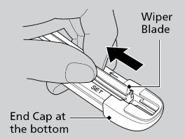 Press and hold the tab, then slide the holder off the wiper arm. 4. Pull the wiper blade to the opposite direction to slide it out from its holder.
