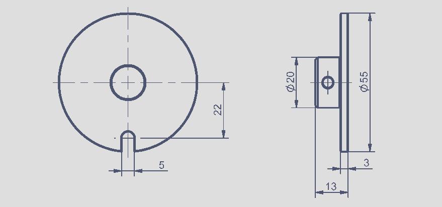 Driving plate D = 55 mm for lateral shaft drive with locking pin for .