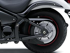 This provides lower unsprung weight than shaft drive to improve ride quality and suspension action. The Kawasaki belt drive system is low maintenance and low noise.