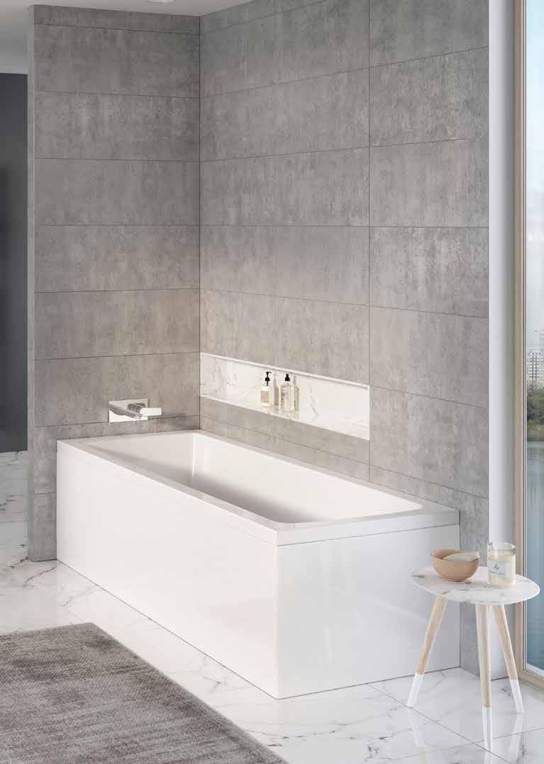 LORENZO Single ended BATHS All baths & panels feature Perma Bianco. Creating a rigid construction and a beautiful finish that will not discolour over time.