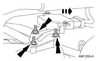 15. Remove the nuts and position the sensor bracket aside. Fig. 111: Locating Nuts And Position Sensor Bracket Aside All vehicles 16. Disconnect the A/C fittings. 1. Disconnect the auxiliary evaporator inlet line fitting (if equipped).