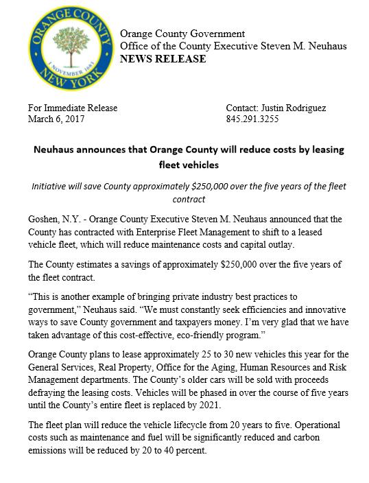 I m very glad that we have taken advantage of this cost-effective, eco-friendly program. - Orange County Executive Steven M.