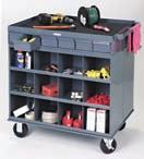 safe, secure, non-skid work surface Finished in rust and acid resistant powder coated, grey baked enamel Heavy-duty casters, capacity of 1000 lbs.