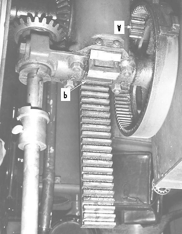 ship s wheel turns the small pinion (A). This pinion causes the internal spur gear to turn. Notice that this arrangement has a large mechanical advantage.