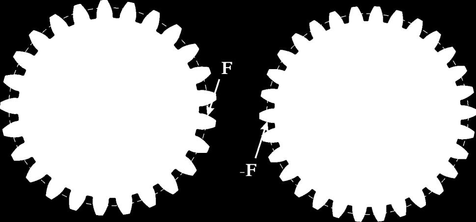 Figure 25: Free-body diagram of both gears. We can conduct the same analysis on gear 2 after drawing the free-body diagram shown in Figure 25.