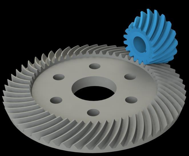 As you can see, the two right-handed helical gears are meshing on non-parallel, non-intersecting shafts.