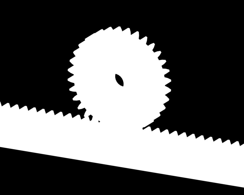 Figure 8: A rack is a straight gear that meshes with an ordinary, circular gear. It is used to convert rotary motion to linear motion, or vice versa.