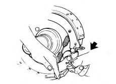 5. Remove the shoe retainer springs and the brake shoes. Figure 4 Adjusting Nut When you remove a clevis pin that has a spring, hold the spring with pliers.