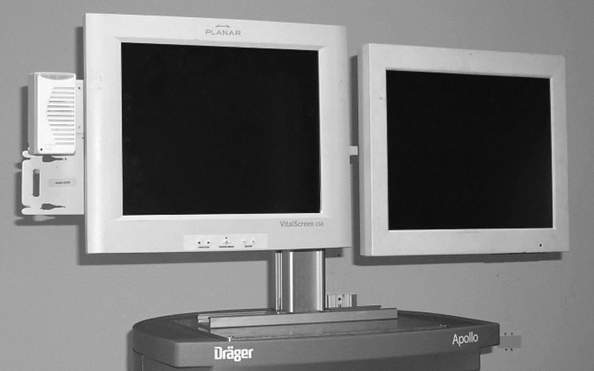 Mounting Displays, Remote Speedpoint, External Alert Device, and Power Supply on Display Mounting Bar Installation kits are provided for mounting two (2) flat panel displays on the Display Mounting