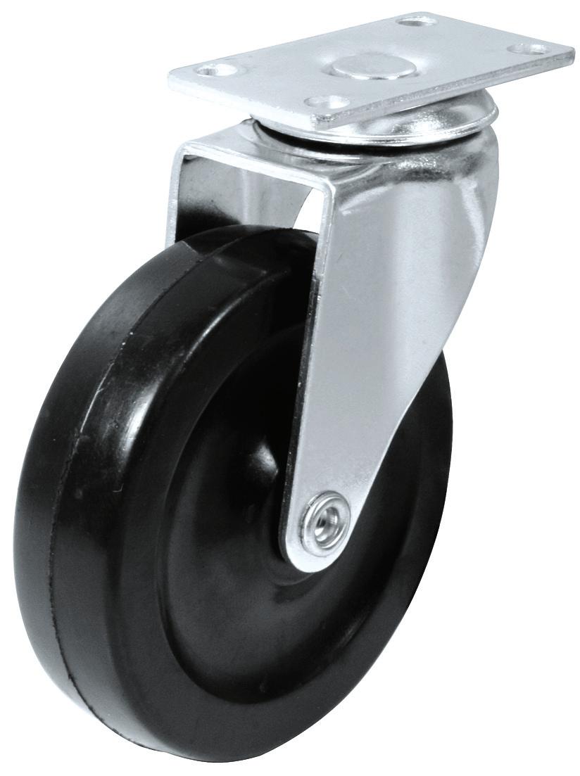 Rubber Single Wheel Castor Swivel Rubber wheel black Mounting plate Available with or without brake Capacity per castor 3" (76) 80 lbs. 4" (100) 110 lbs. 5" (16) 110 lbs.