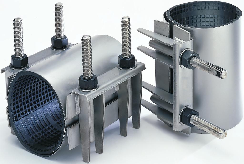 540/550 Series Lightweight, finger-lug design, Mueller all stainless steel clamps resist corrosive atmospheres and hot soils.