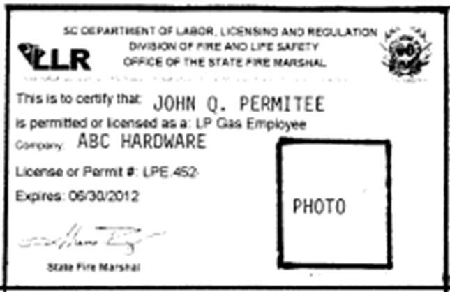 LP Gas Licenses and Permits S. C.