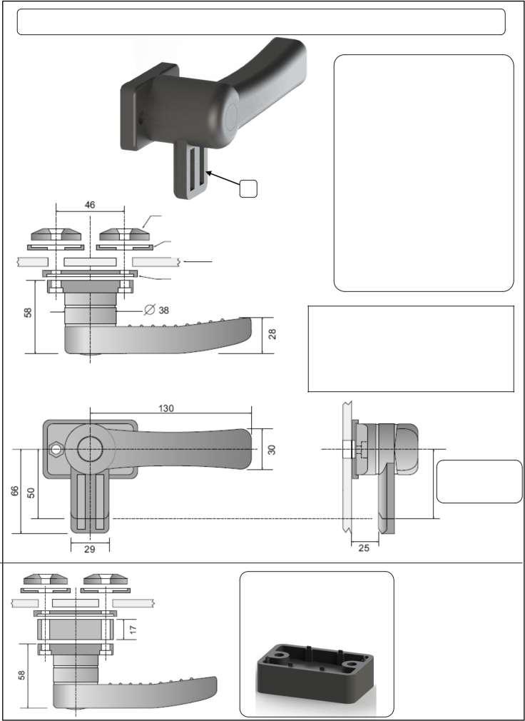 WINDOW LATCHES 75 UNIVERSAL WINDSCREEN AND SIDE WINDOW CLOSURE HANDLE VERSIONS: Standard: - Right code 145326 - Left code 145327 THIS IMAGE REPRESENTS THE RIGHT CODE N 2 STUDS CODE 130312 B