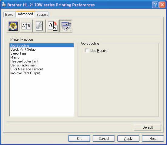 Gonilnik in programska oprema Možnosti naprave 3 3 Z možnostjo Printer Function (Funkcija tiskalnika) lahko nastavite naslednje: Job Spooling (Izvajanje posla) Quick Print Setup (Hitro nastavitev