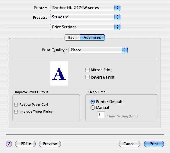 Gonilnik in programska oprema Jeziček Advanced (Napredno) 3 Print Quality (Kakovost tiska) Kakovost tiska lahko spremenite takole: Photo (Foto) To je način za fotografije (prednost imajo prehodi med