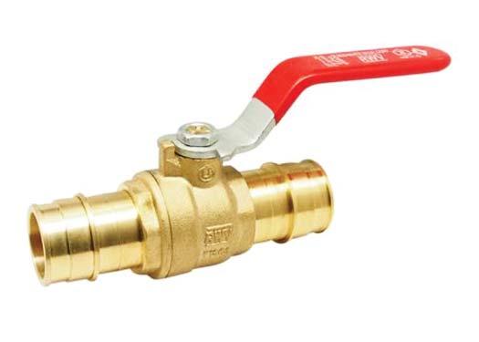 ECO-VALVE 5015AB Low Lead Brass Pex End Ball Valve 400# WOG Regular Port Virgin PTFE Seats For use with PEX Tubing Barb x Barb Blow-Out Proof Stem Double NBR O-ring Packing ASTM F1960 NSF 61 & NSF