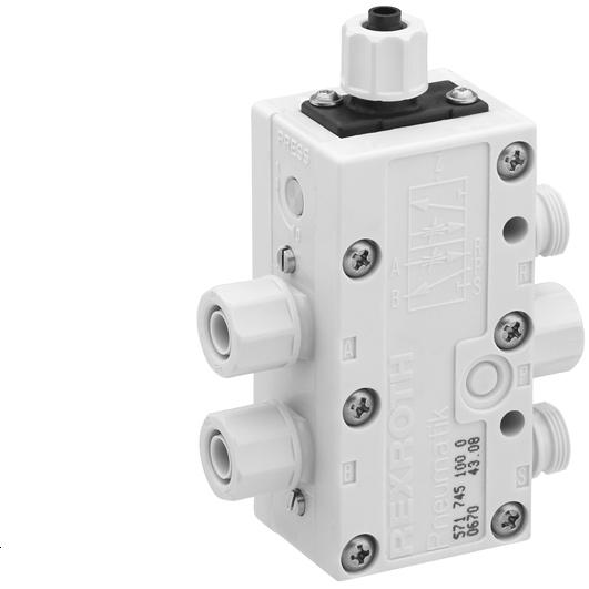 Bosch Rexroth AG Pneumatics 5/2-way valve, Series 740 CP Qn = 950 l/min pipe connection compressed air connection output: Ø 10x1 Can be assembled into blocks corrosion-protected Manual override:
