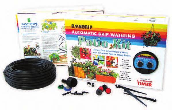 kit for potted plants, hanging baskets and planter boxes Mini in-line drippers and PC drippers for all types of container drip watering Includes everything for complete installation Kit Dimensions: 8.