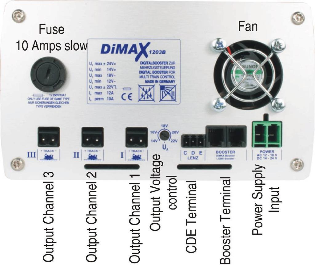 Illustration 2: The rear panel of the DiMAX 1203B Digital