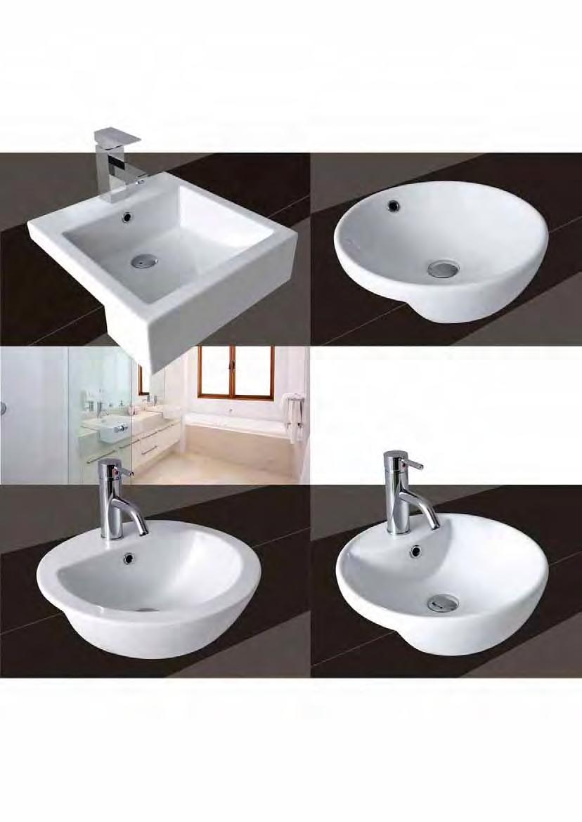 bathroom semi-recessed ceramic basins semi-recessed basin square SBC-210 440W x 480D x 135H mm 0, 1 or 3 tapholes 40 mm overflow waste semi-recessed basin round SBC-211 Ø 435W x 150H mm no taphole 40