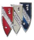 Metal Push Button Style Buick Red, white and blue Tri-Shield. Fits well on our Lift Lever Seat Belts. D418...$5.50 ea.