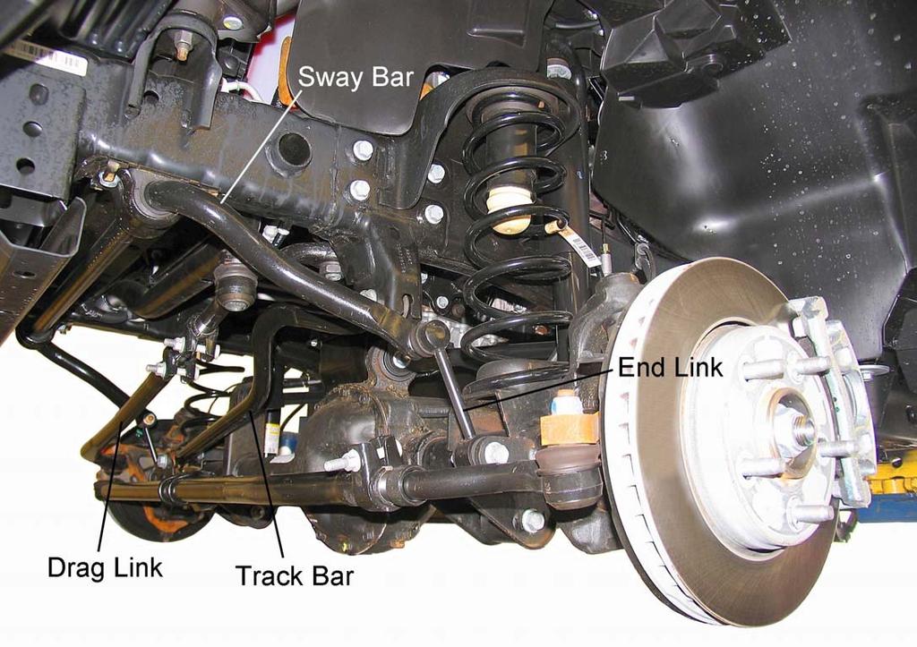 OE Front Suspension FRONT SUSPENSION SHOCK ABSORBER & COIL SPRING REMOVAL 1) Park vehicle on a level surface. Set the parking brake and chock rear wheels.