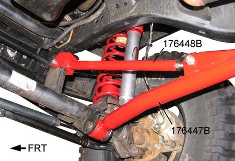 Attach the rear barrel assembly to the transmission crossmember with the hardware from kit 860588. See illustration 6. Tighten nuts and bolts to 130 ft. lbs.