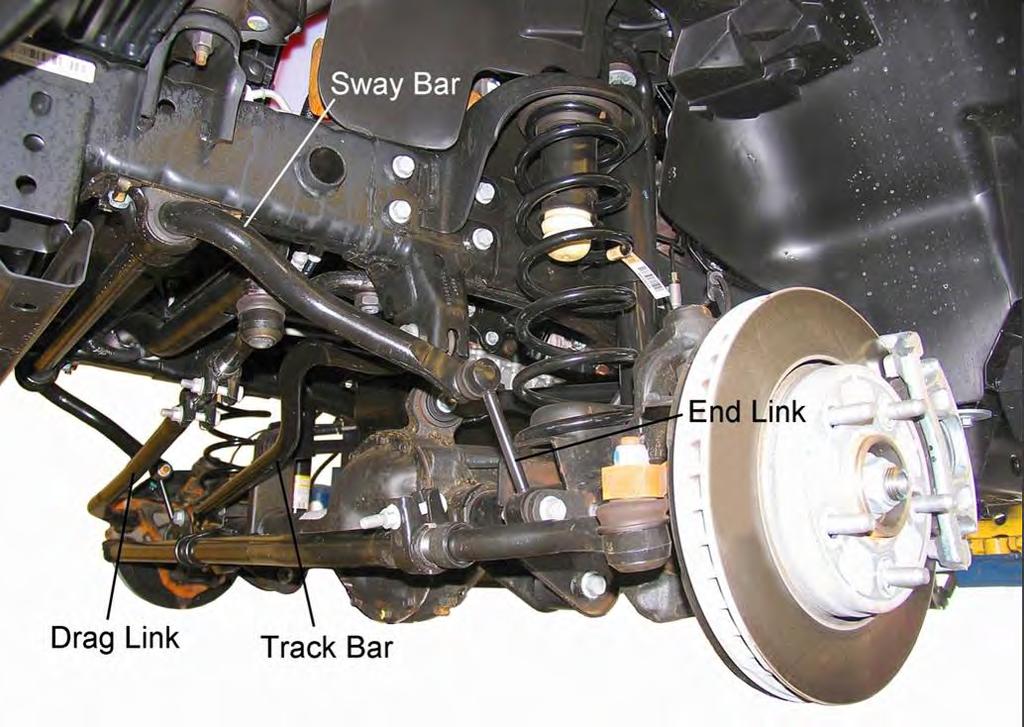 Front Suspension FRONT SUSPENSION SHOCK ABSORBER & COIL SPRING REMOVAL 1) Park vehicle on a level surface. Set the parking brake and chock rear wheels.