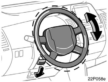 Tilt steering wheel Outside rear view mirrors 22p058e CAUTION Do not adjust the steering wheel while the vehicle is moving.