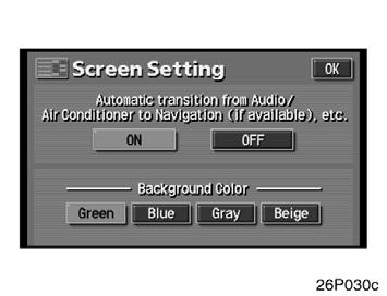 Language Screen setting Adjustment Type A Type B 26p115 26p030c 26p024a You can select the language shown on the screen. Touch your desired switch on the screen.