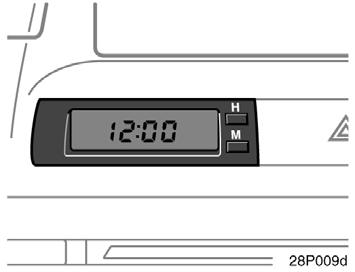 Clock 28p009d The digital clock indicates the time. The hybrid system must be in ACC or IG ON. To set the hour: Push the H button. To set the minutes: Push the M button.