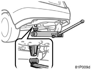 Do not put any part of your body under the vehicle supported by the jack. Personal injury may occur. Do not start or run the engine while your vehicle is supported by the jack.