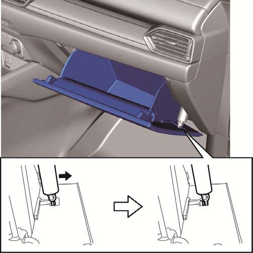 If the glove compartment is closed without the stay damper attached to the hook, the stay damper may become damaged.
