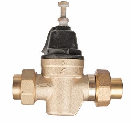 METAL CAGE PRV-C-LL SERIES WATER PRESSURE REDUCING VALVES, COMPACT DESIGN WITH BYPASS. DOUBLE UNION, THREADED FEMALE INLET AND OUTLET PRV1.50-DU-IPS-C-LL (ILLUSTRATED) ENGINEERED POLYMER CAGE (Lbs.