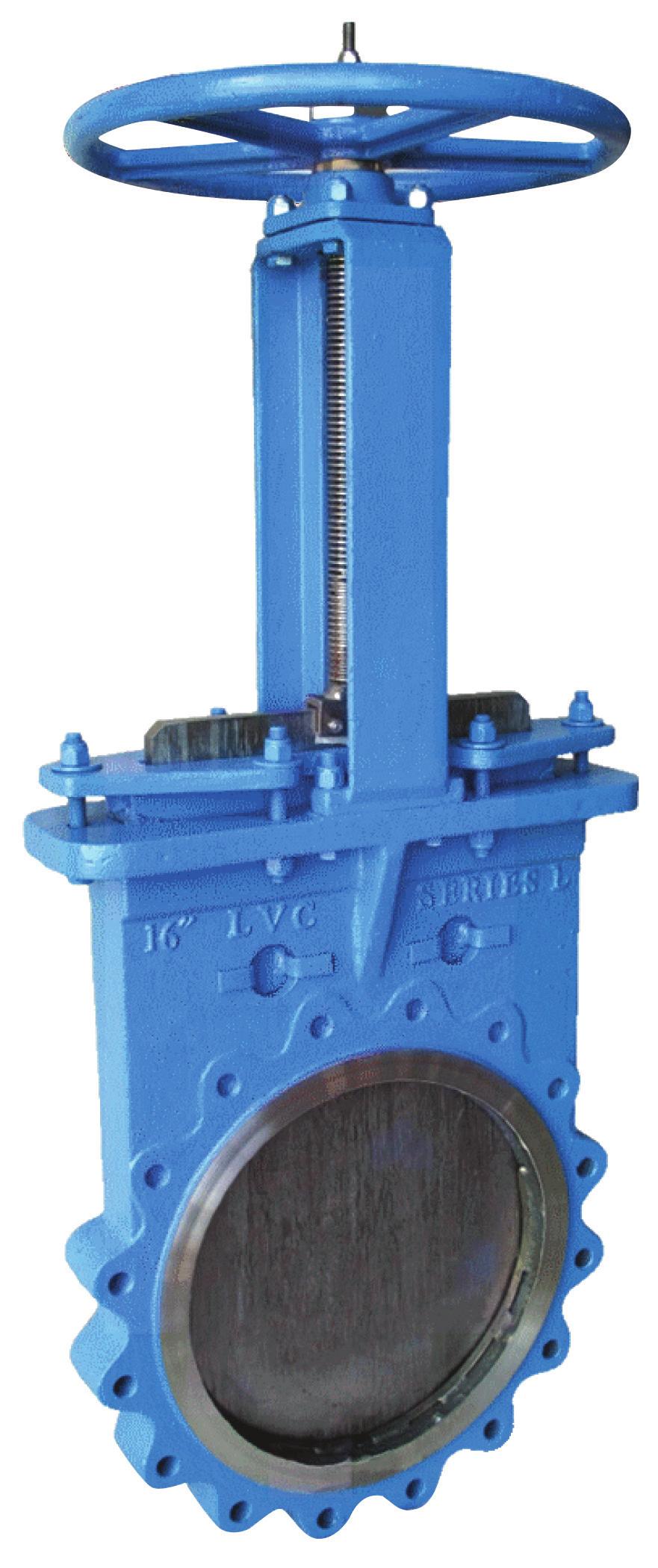 Figure L77 Ductile Iron Body Stainless Steel Lined Resilient Seated Knife Gate Valve Heavy duty cast ductile iron body, packing gland, and yoke.