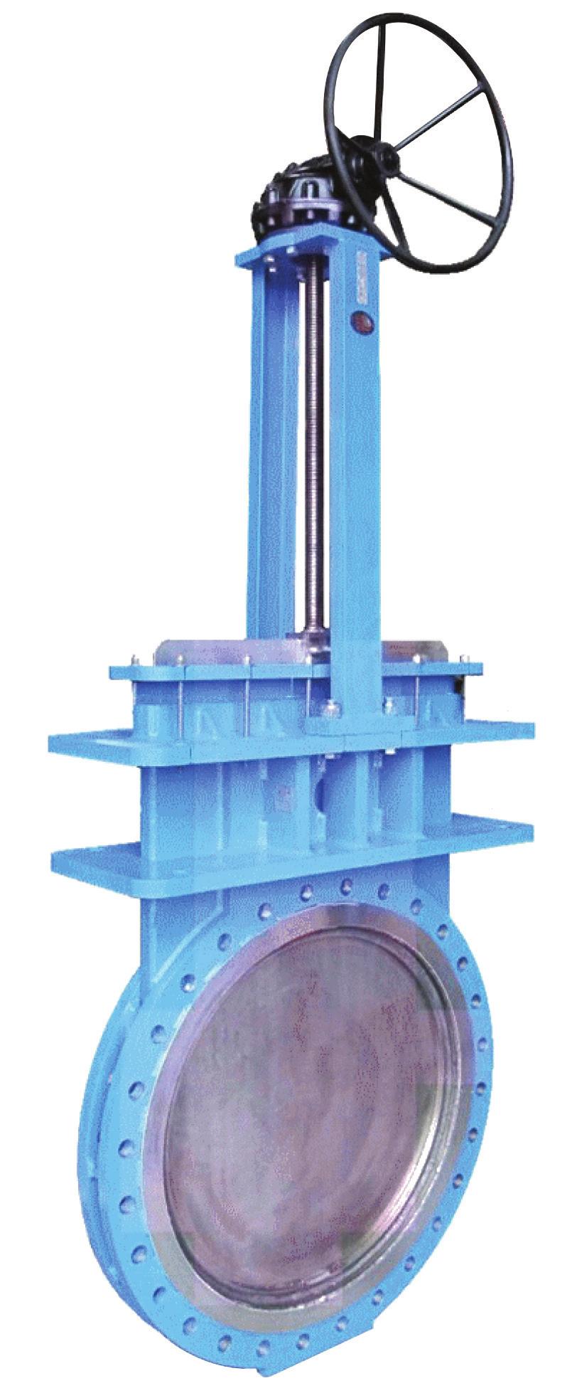 Figure F77 Fabricated Large Diameter Knife Gate Valve Fabricated heavy duty carbon steel body, flanges, packing gland, and yoke. All stainless steel construction available.